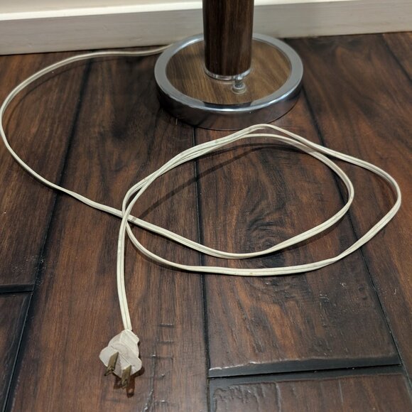 Vintage MCM Double Gooseneck Desk Table Lamp Aluminum Woodgrain 3 way Switch - Picture 10 of 14